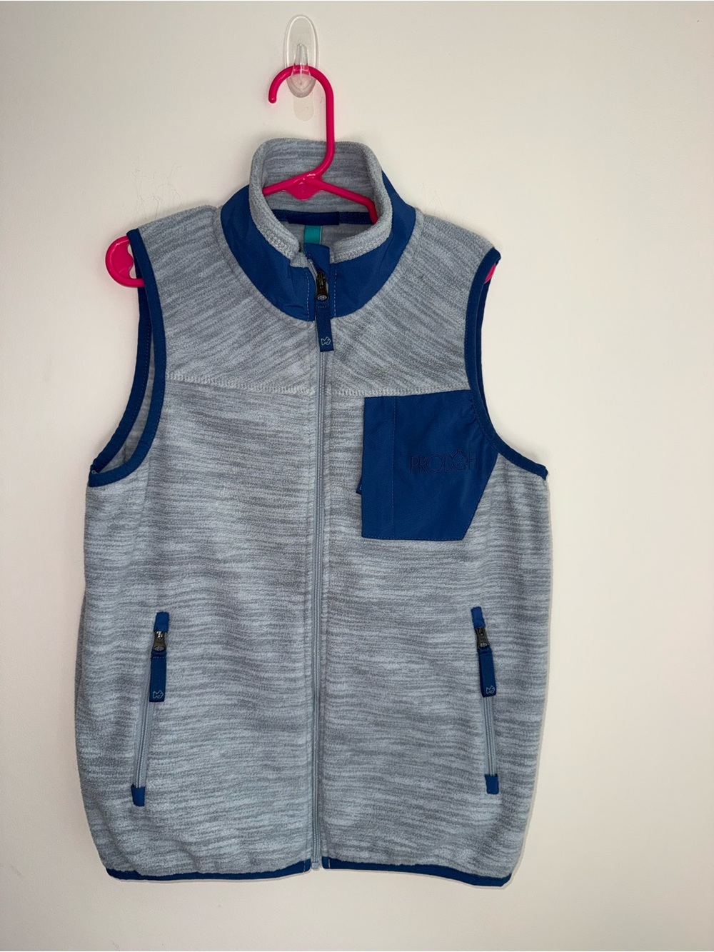 PRODOH Light Gray and Royal Blue Zip Fleece Vest